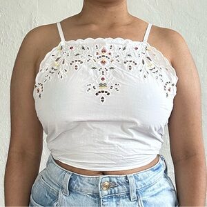 Zara White Floral Top with Criss Cross Back Tie - Small